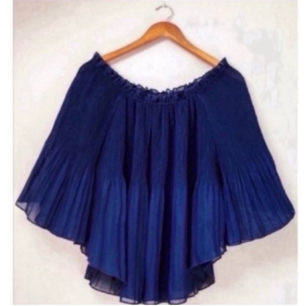 Navy Blue Pleated OTS Boho Top